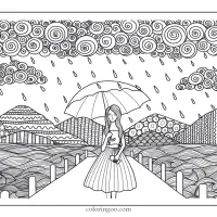 girl in the rain coloring pages for adults