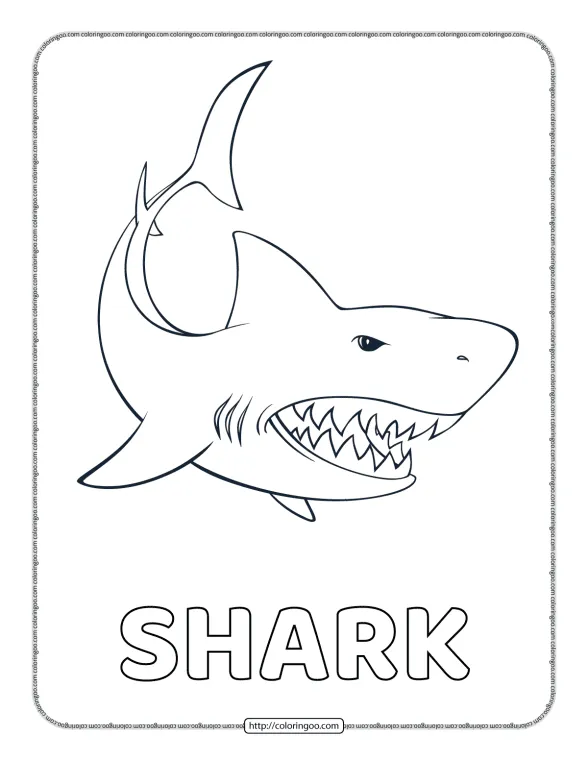 Printable Shark Coloring PDF Pages for Kids 1 printable shark coloring pdf pages for kids