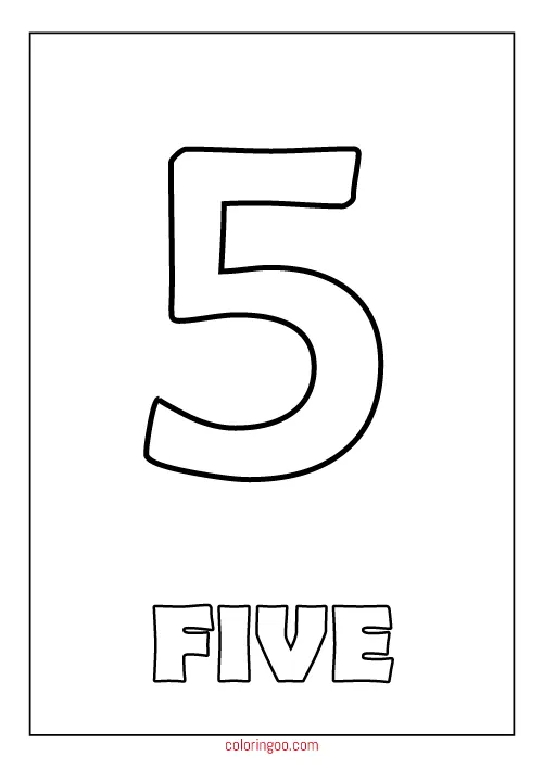 Printable Number 5 (Five) Coloring Page (PDF) for Kids 1 five number coloring page