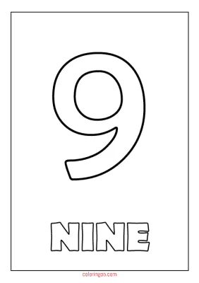 Printable Number 9 (Nine) Coloring Page (PDF) for Kids