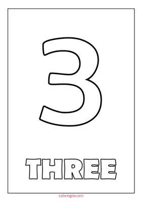 Printable Number 3 (Three) Coloring Page (PDF) for Kids
