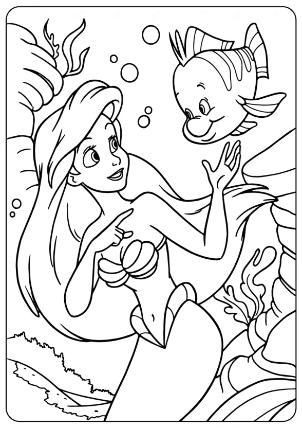 Printable Ariel and Flounder PDF Coloring Pages 1 printable ariel and flounder coloring page