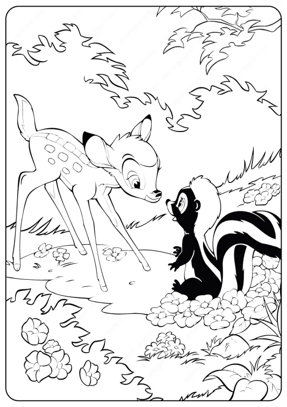 printable disney bambi and flower coloring pages