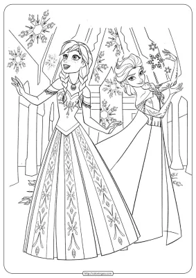 Disney Frozen Anna and Elsa Coloring Page
