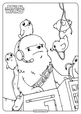 Star Wars Chewie and Porgs Coloring Pages