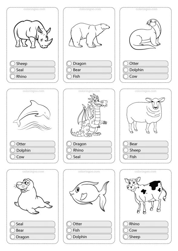 Printable Animals Multiple Choice PDF Flashcards-03 1 animals flashcard 03