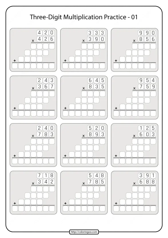 printable three digit multiplication practice 01
