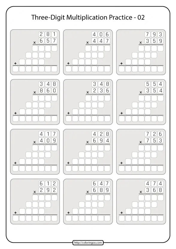 Printable 5th Grade Multiplication Worksheet 02 1 printable three digit multiplication practice 02