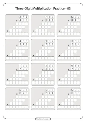 Three-digit Multiplication Practice Worksheet 03