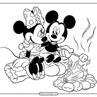 Printable Disney Mickey and Minnie Campfire Coloring Page