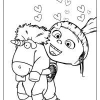 Printable Minions Agnes Gru and Unicorn Coloring Page