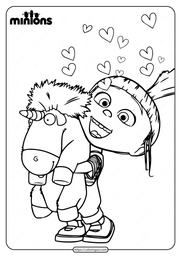 Minions Agnes Gru and Unicorn Coloring Page 1 Printable Minions Agnes Gru and Unicorn Coloring Page