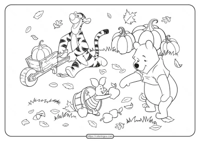 Winnie the Pooh and Friends Fall Coloring Page