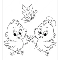 baby chick and a butterfly pdf coloring page