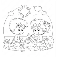 Boy and Girl Playing On The Beach Coloring Page 42 boy and girl playing on the beach coloring page