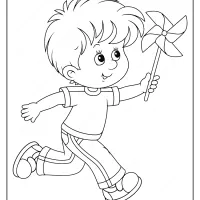 boy playing with pinwheel pdf coloring page