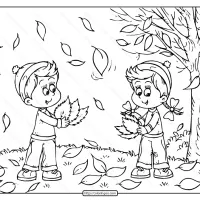 Children Playing In The Leaves Coloring Page 23 children playing in the leaves coloring page