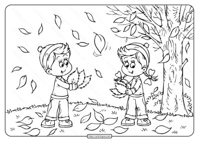 Children Playing In The Leaves Coloring Page
