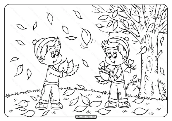Children Playing In The Leaves Coloring Page 1 children playing in the leaves coloring page
