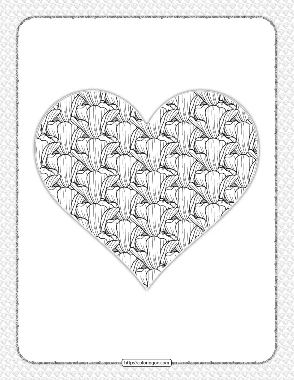 free printable heart flower coloring page 2