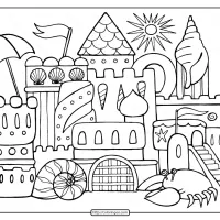 free printable sandcastle adult coloring page