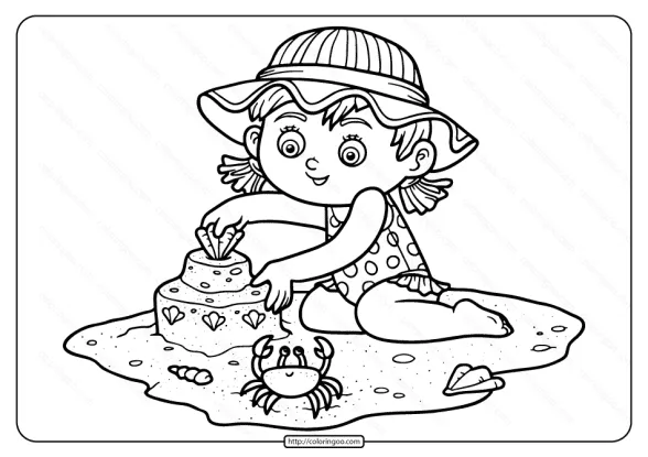 Girl Building Sand Castle Pdf Coloring Page 1 girl building sand castle coloring page