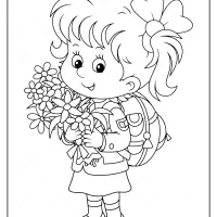 girl holding spring flowers pdf coloring page