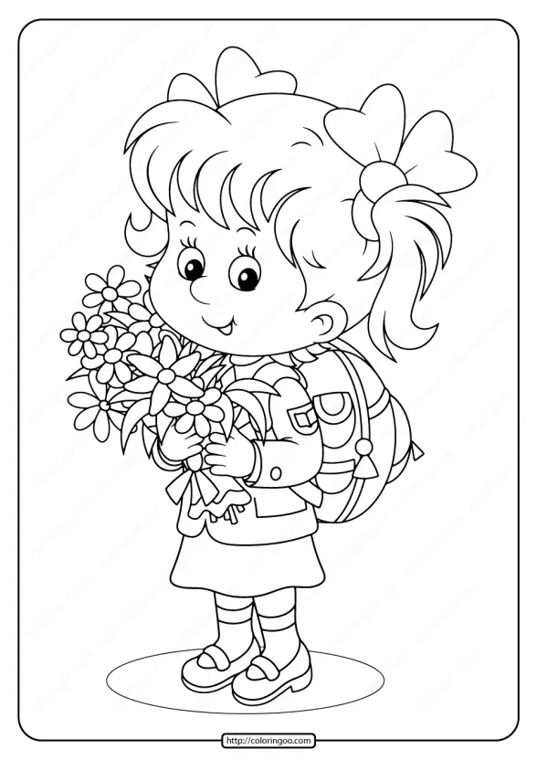 Girl Holding Spring Flowers Pdf Coloring Page 1 girl holding spring flowers pdf coloring page