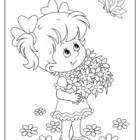 girl with flowers and butterfly coloring page
