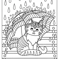 Kitten with Umbrella in the Rain Coloring Page 40 kitten with umbrella in the rain coloring page