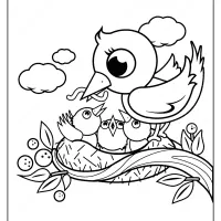 mother and baby birds in nest coloring page