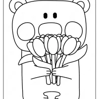 printable bear with tulips pdf coloring page