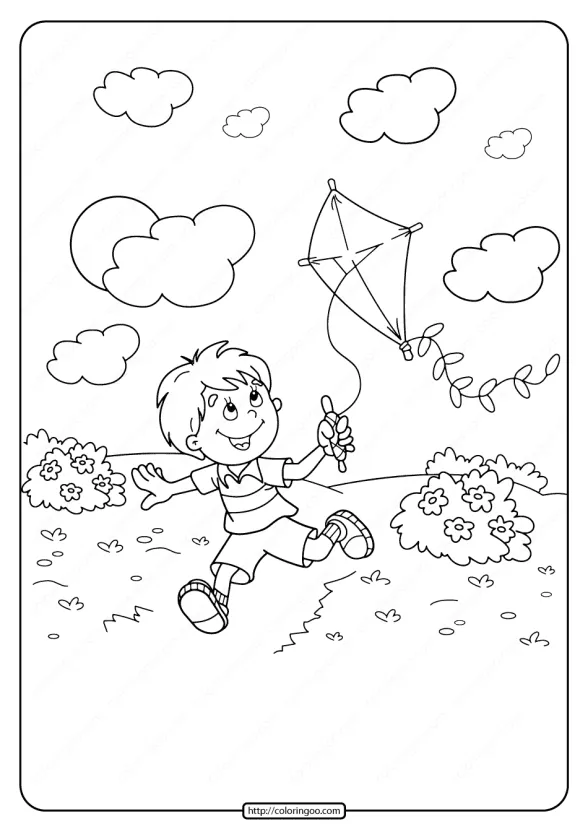Printable Boy Flying a Kite Pdf Coloring Page 1 printable boy flying a kite pdf coloring page