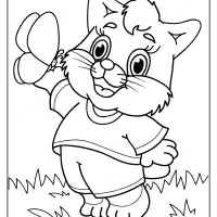 printable cat with butterfly pdf coloring page
