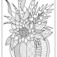 printable fall pumpkin with flower coloring page 1