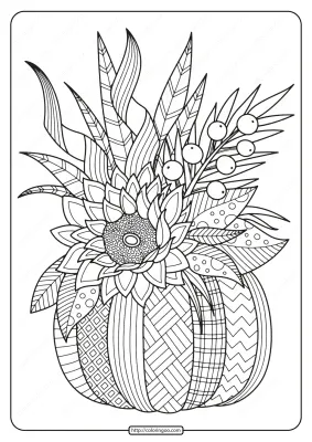 Printable Fall Pumpkin with Flower Coloring Page