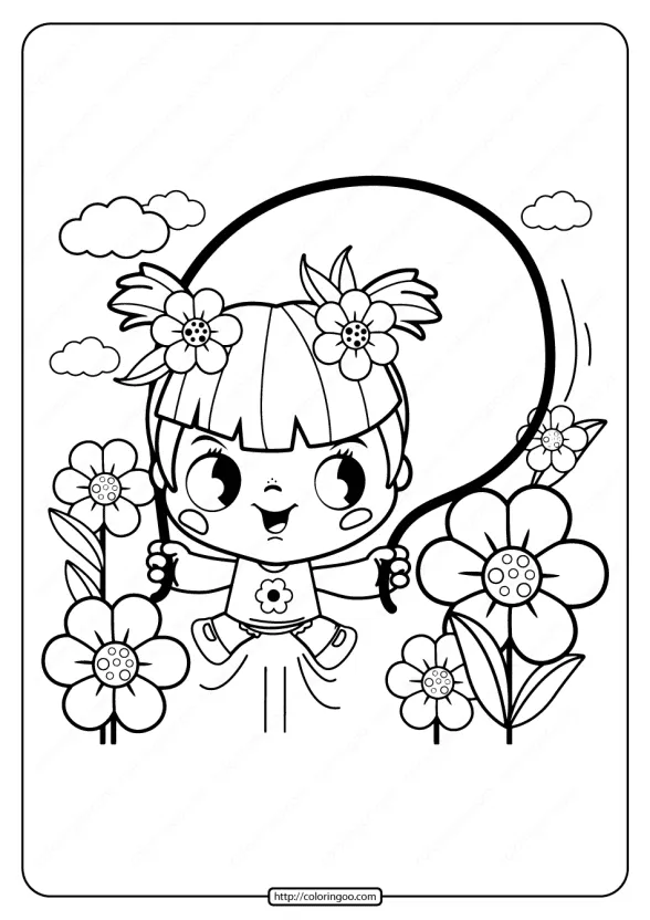 Printable Girl Playing Jump Rope Coloring Page 1 printable girl playing jump rope coloring page