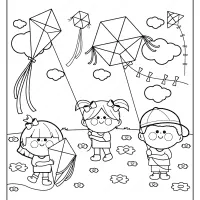 printable kids flying kites pdf coloring page