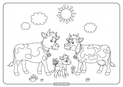 Printable Mom Dad and Baby Calf Coloring Page