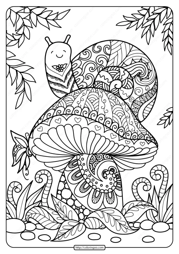 Printable Snail on a Mushroom Coloring Page 1 printable snail on a mushroom coloring page