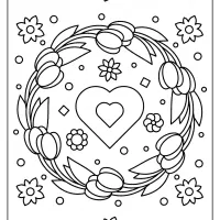 printable tulip wreath and heart coloring page