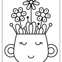 printable vase with spring flowers coloring page