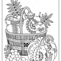 printable zentangle apples in basket coloring page