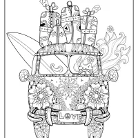 retro bus with suitcases pdf coloring page