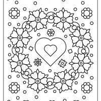 spring flower wreath with heart coloring page