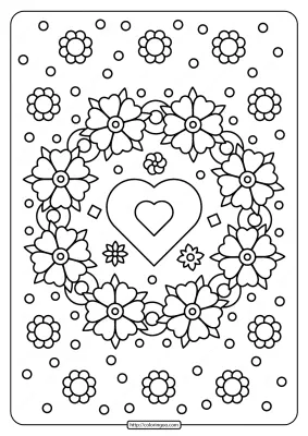 Spring Flower Wreath with Heart Coloring Page