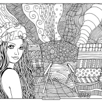 beautiful girl on beach pdf coloring page