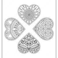 free printable 4 hearts mandala pdf coloring page
