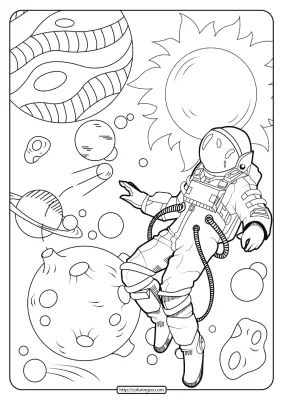 Free Printable Astronaut in Space Pdf Coloring Page