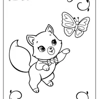 printable custard playing with a butterfly coloring page